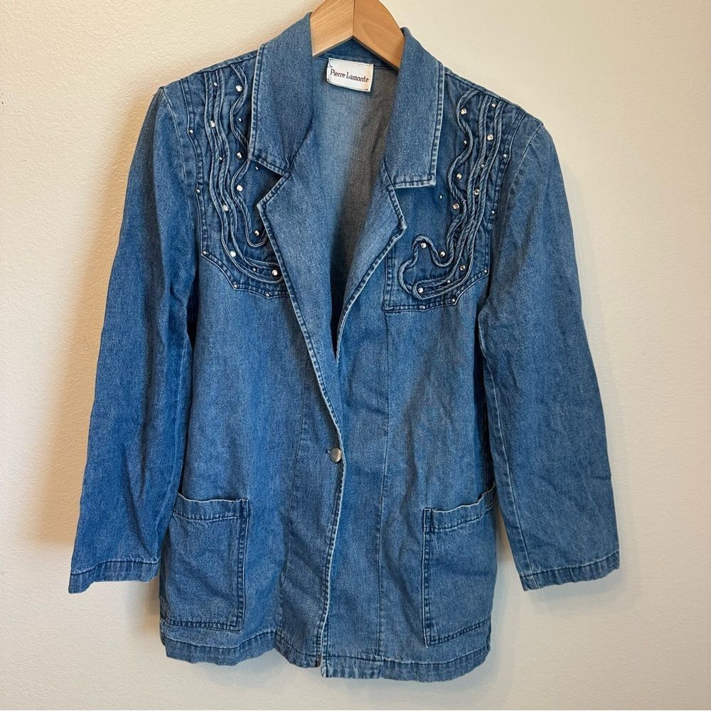 Pierre Lamonte Vintage Blue Denim Jean Blazer with Embellishing